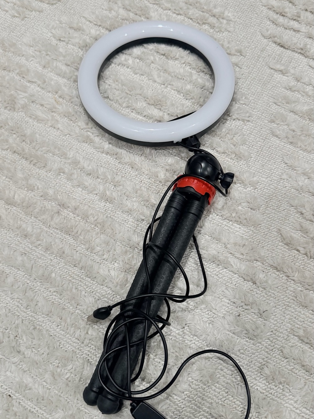 Compact LED Selfie Ring Light with Tripod - White and Black